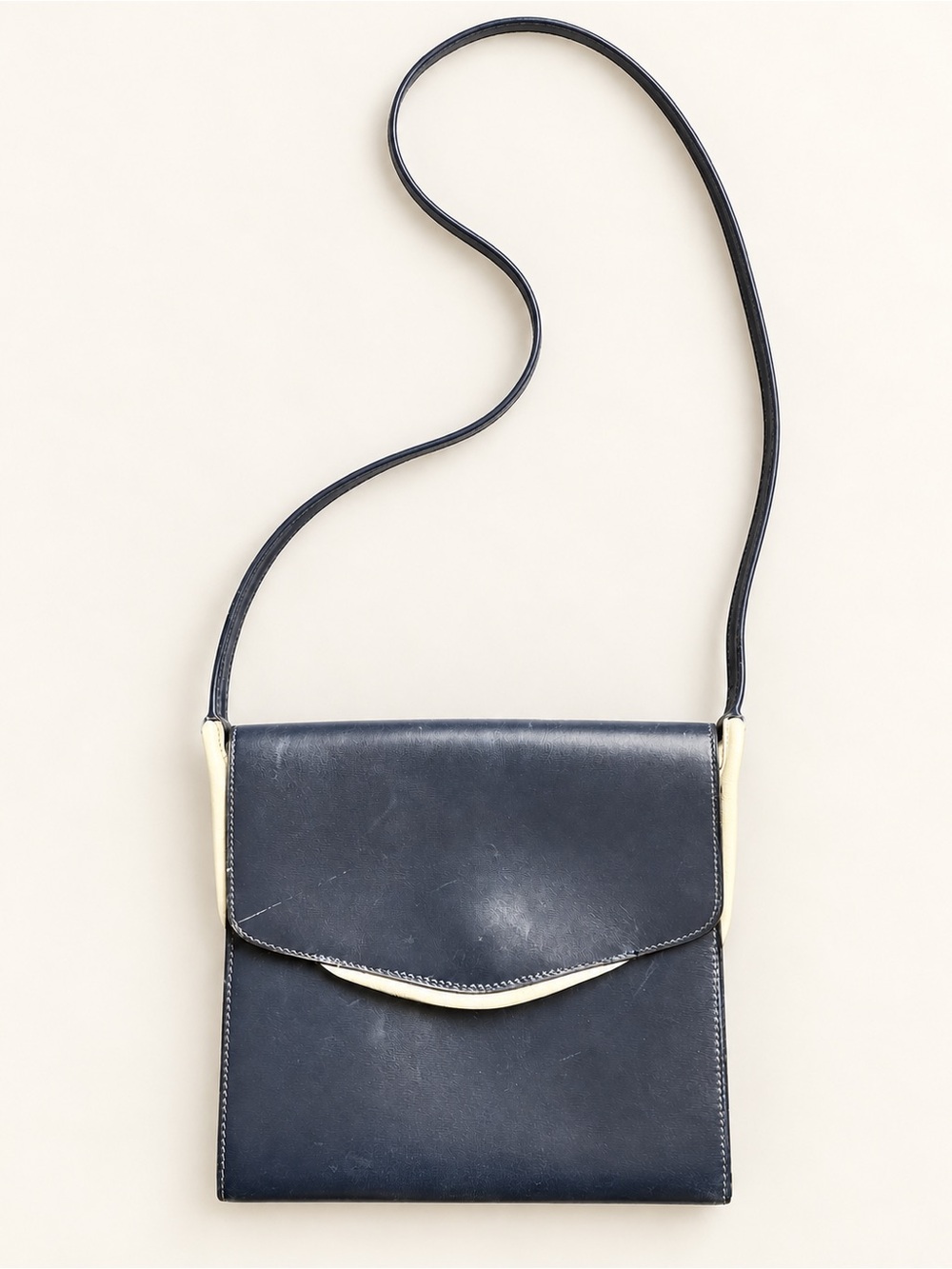 Vintage Hermès Navy Leather Envelope Crossbody Shoulder Bag